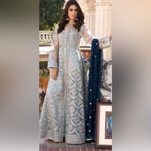 Trendy Boutique Blue and Silver Long Sleeve Dress length 49 gown